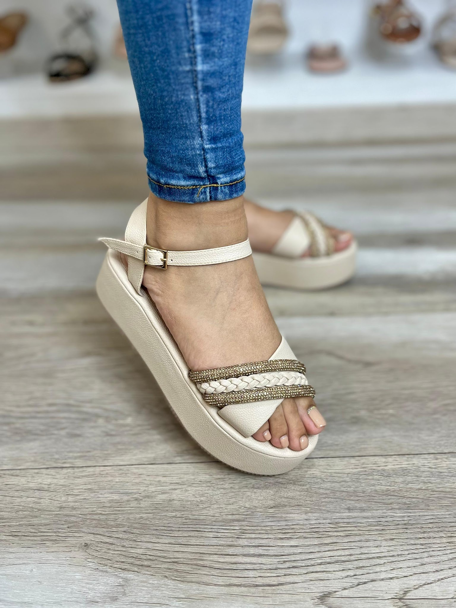 Duranza Starlight Rhinestone Sandals — White
