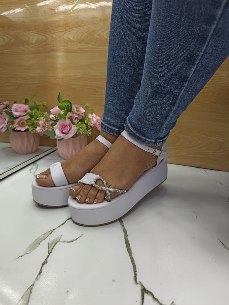 Duranza Glimmer Rhinestone Sandals — White