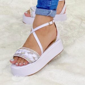 Duranza Crosswind Cross-Strap Sandals — White