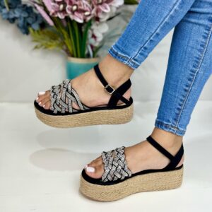 Duranza Espadrille Glow Rhinestone Espadrilles — Black