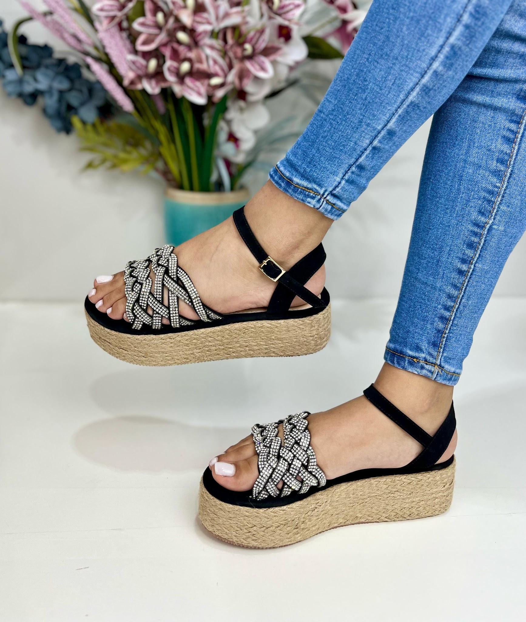 Duranza Espadrille Glow Rhinestone Espadrilles — Black