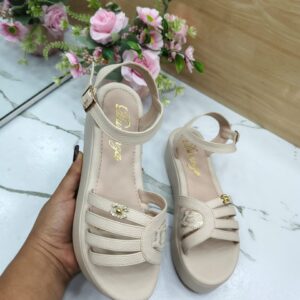 Duranza Golden Hour Hardware-Detail Sandals — Beige