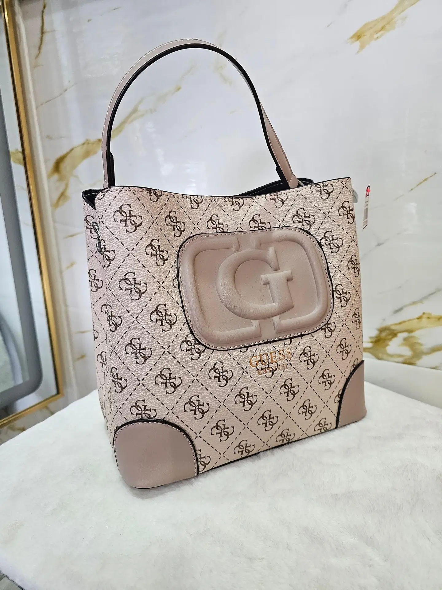 GUESS Signature Nude Monogram Bag — Nude