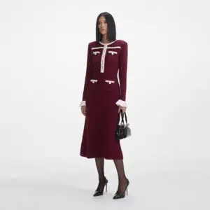 Pearl Reverie Ruffle Knit Mini Dress โ Wine