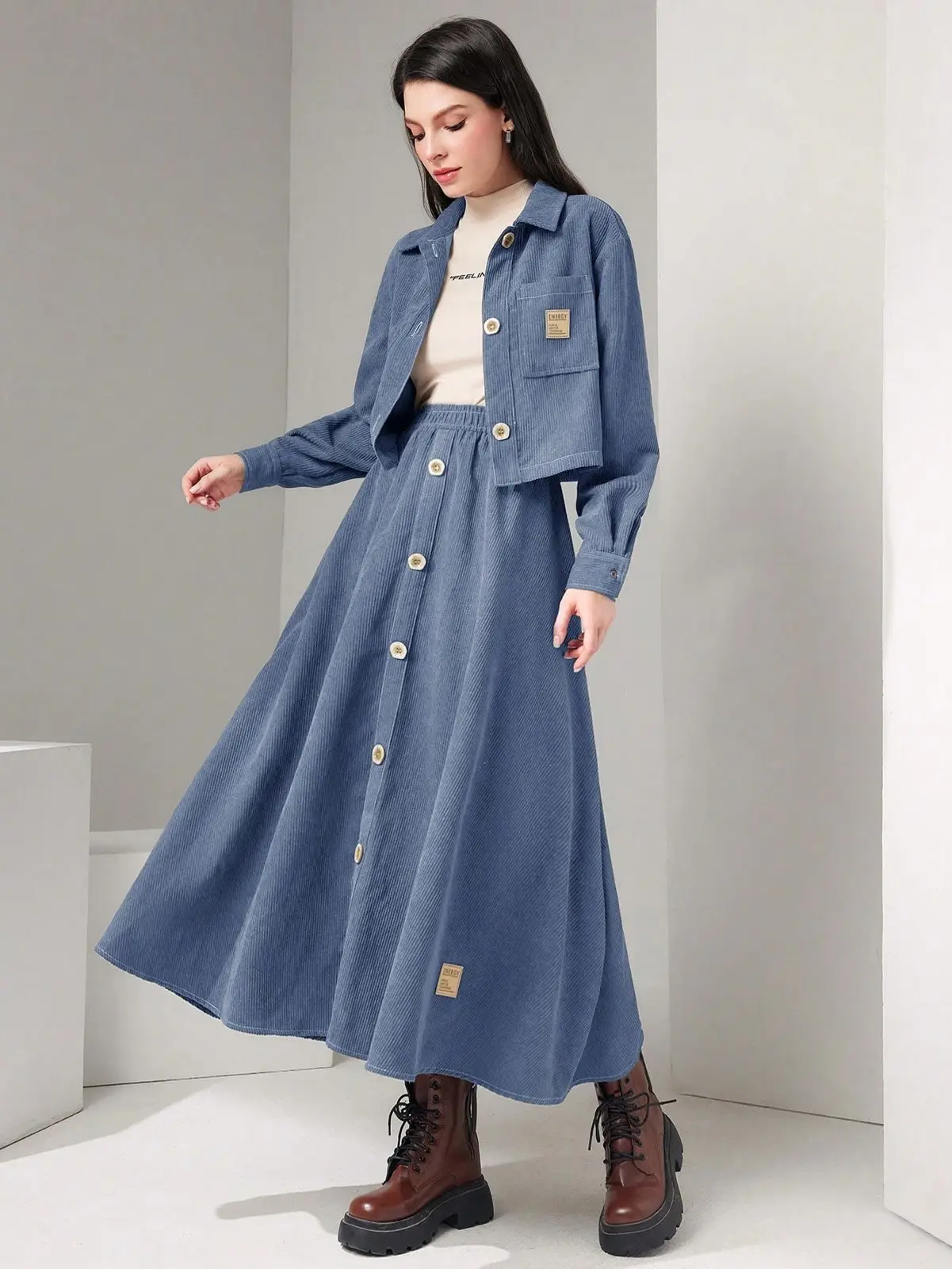 SHEIN Utility Muse Cargo Shirt & Skirt Set — Denim Blue