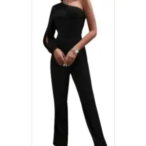 One Side of Midnight One-Shoulder Cutout Jumpsuit — Black